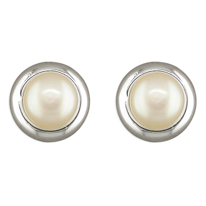 Silver Freshwater Pearl round stud earrings complete with presentation box