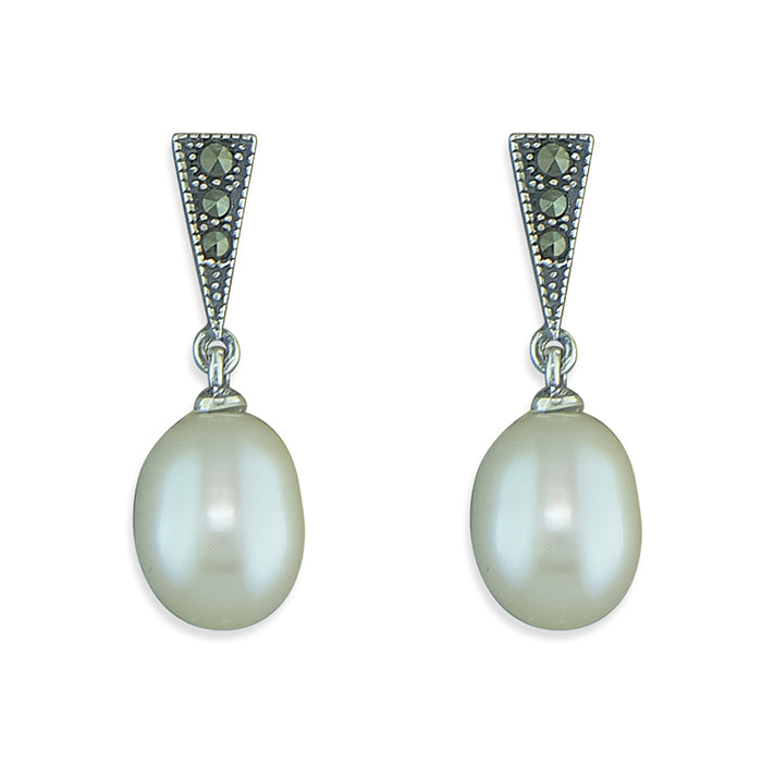Silver Freshwater Pearl drop earrings complete with presentation box
