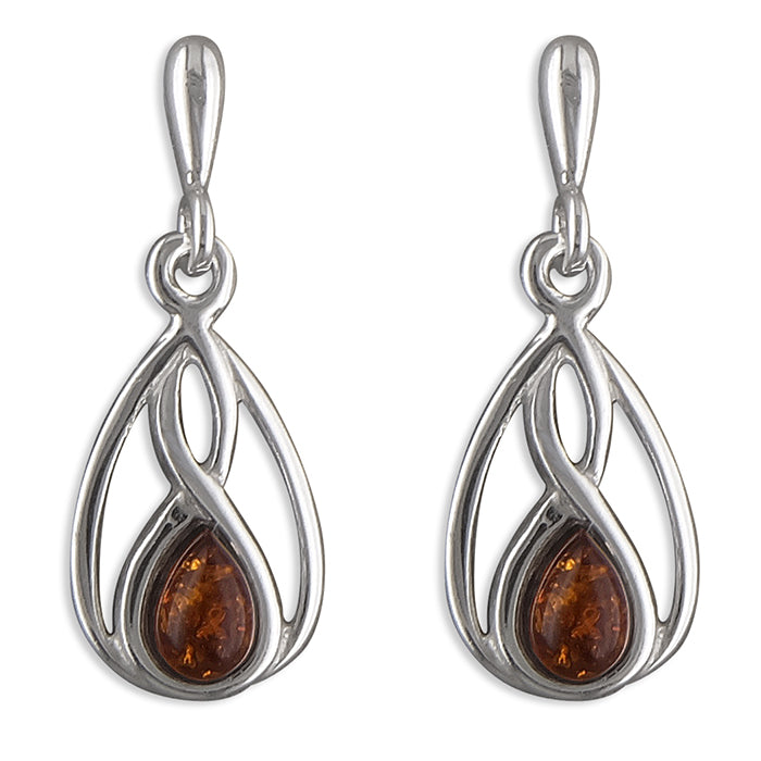 Silver Amber drop earrings complete with presentation box