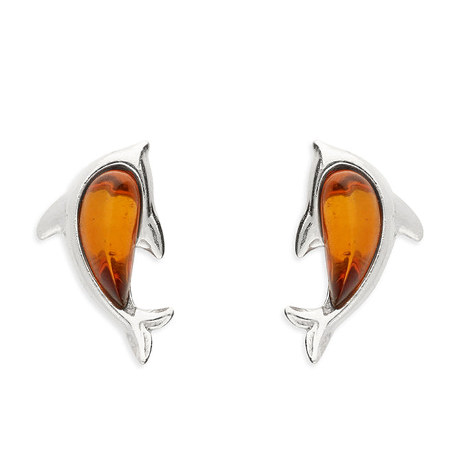 Silver Amber stud earrings complete with presentation box