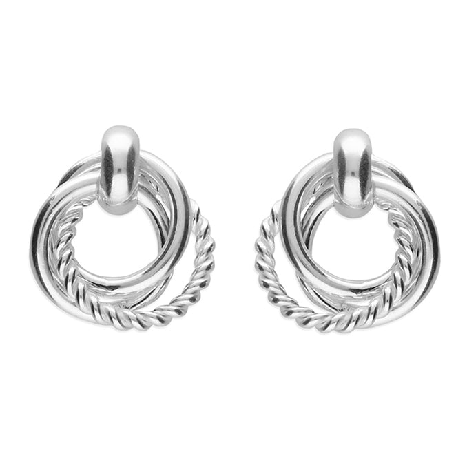 Silver Triple Ring drop earrings with post and scroll backs complete with presentation box