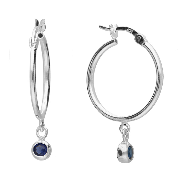 Silver hinged wire stone set hoop earrings complete with presentation box