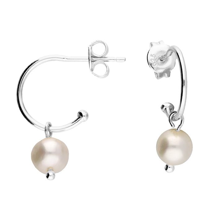 Silver Freshwater Pearl hoop earrings complete with presentation box