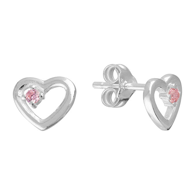 Silver Cubic Zirconia heart stud earrings complete with presentation box