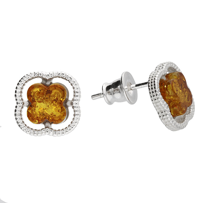 Silver Amber stud earrings complete with presentation box