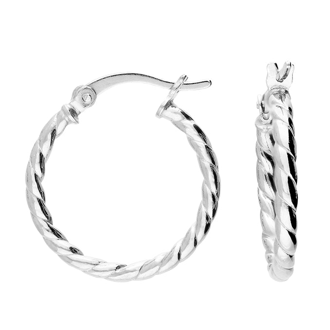 Silver hinged wire hoop earrings complete with presentation box