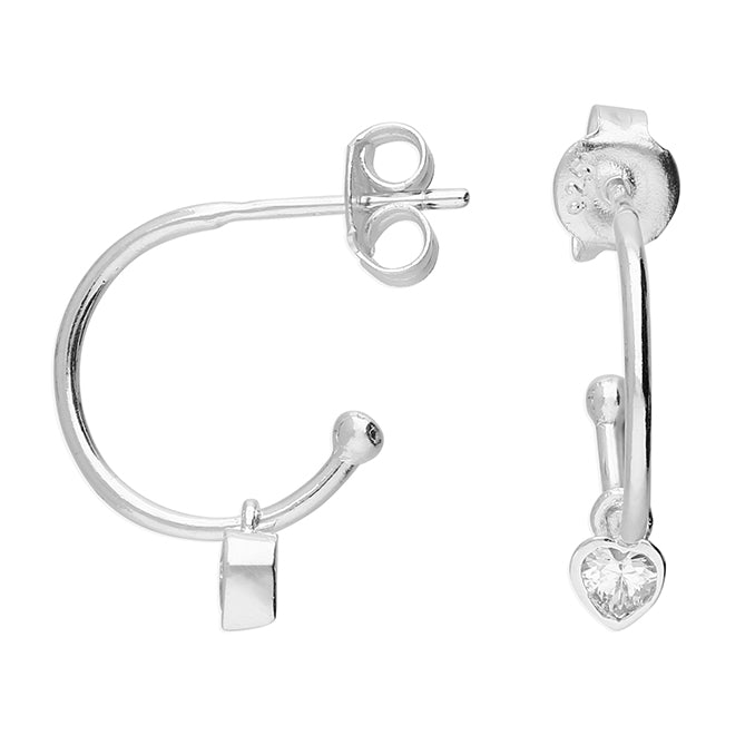 Silver Cubic Zirconia heart hoop and heart earrings complete with presentation box