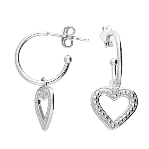 Silver hoop and heart earrings complete with presentation box