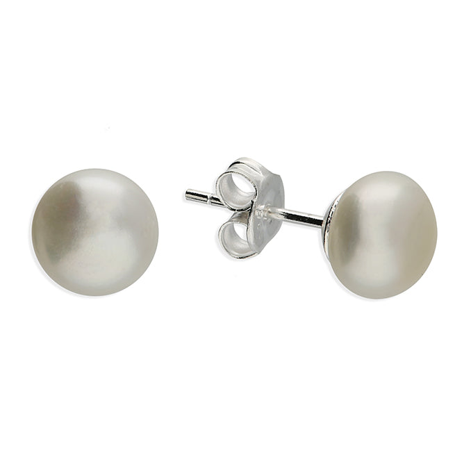 Silver Simulated Pearl round stud earrings complete with presentation box