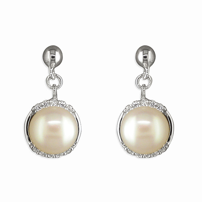 Silver Freshwater Pearl drop earrings complete with presentation box