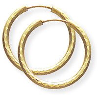9ct Yellow Gold 18mm diameter patterned tube sleeper earrings complete with presentation box