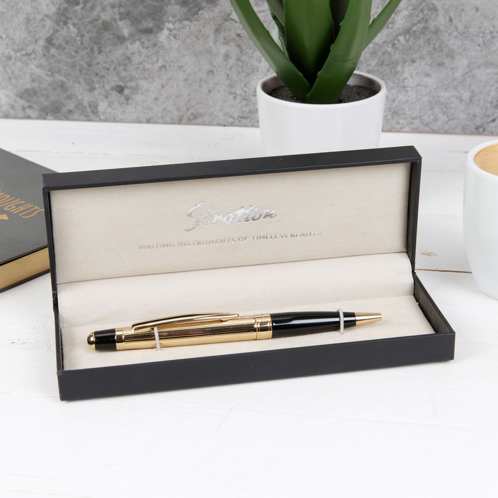 Stratton Black and Gold Ballpoint Pen complete with Gift Box