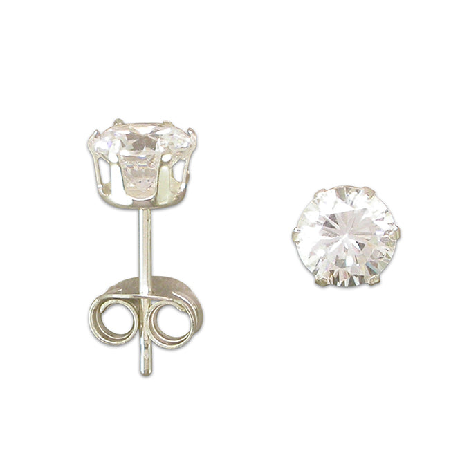 Silver Cubic Zirconia round stud earrings complete with presentation box