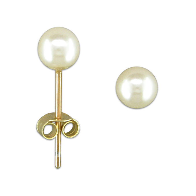 9ct Gold Simulated Pearl stud earrings complete with presentation box