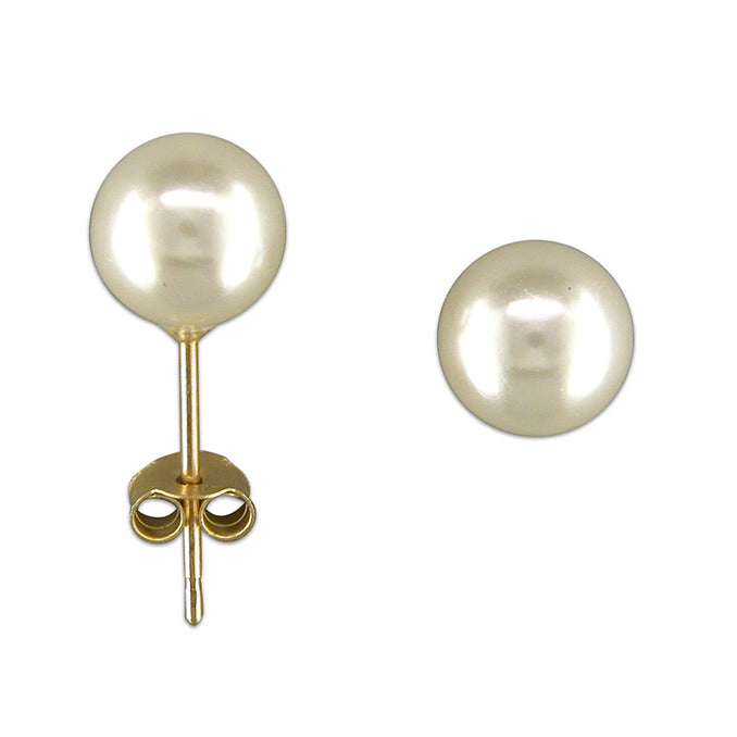 9ct Gold Simulated Pearl stud earrings complete with presentation box