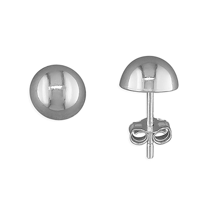 Silver half dome stud earrings complete with presentation box