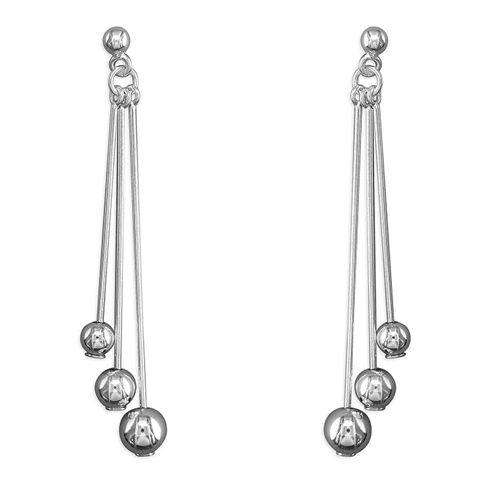 Silver triple bar and bead drop earrings complete with presentation box