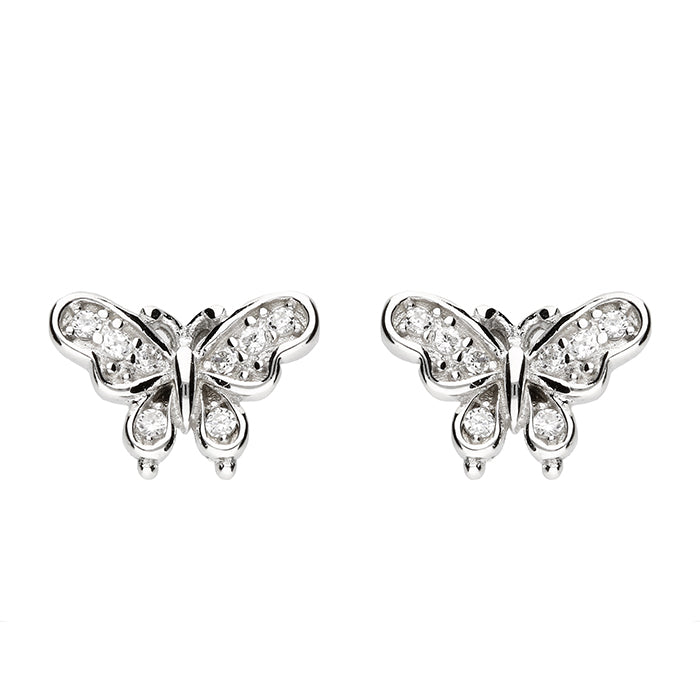Silver Cubic Zirconia Butterfly stud earrings complete with presentation box