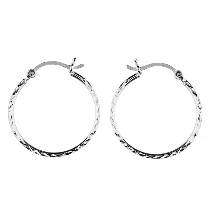 Silver hinged wire hoop earrings complete with presentation box