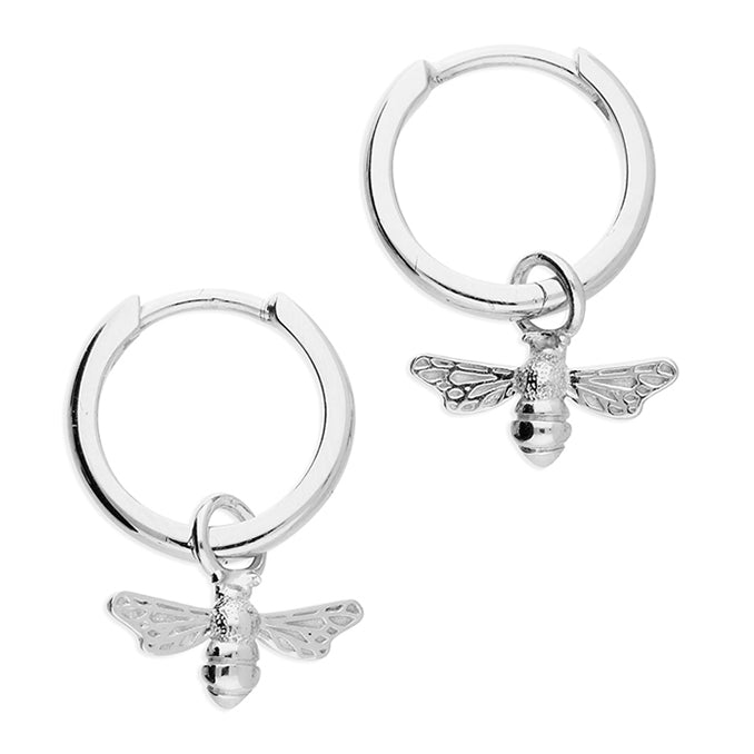 Silver Bee Huggie Hoop earrings complete with presentation box