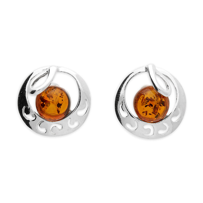 Silver Amber stud earrings complete with presentation box