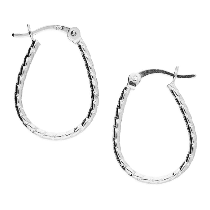 Silver hinged wire hoop earrings complete with presentation box