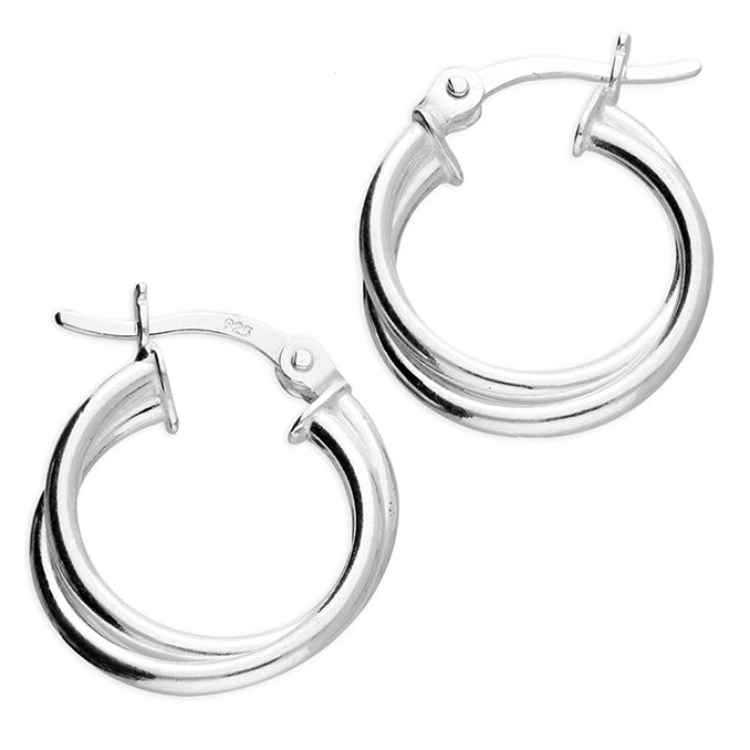 Silver hinged wire hoop earrings complete with presentation box
