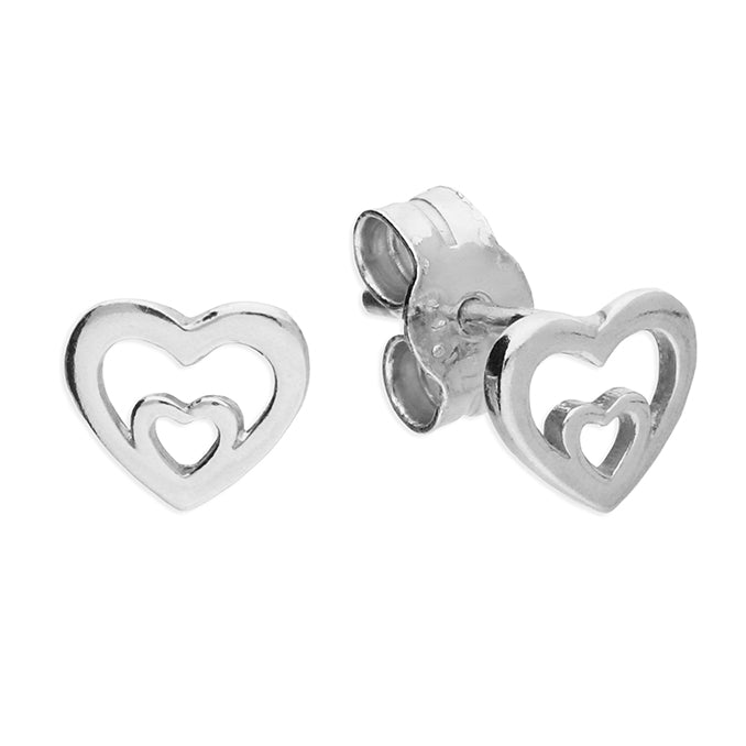 Silver heart stud earrings complete with presentation box
