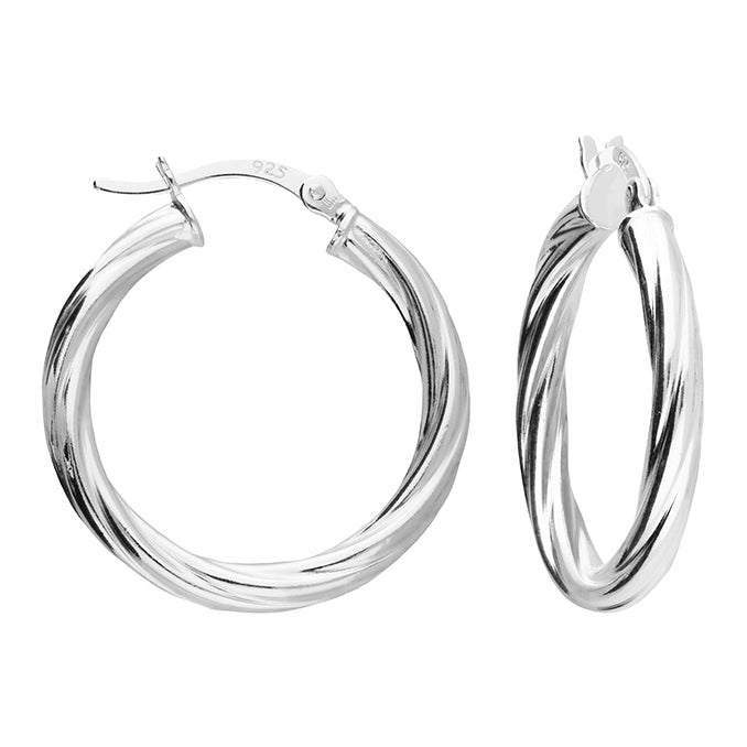 Silver hinged wire hoop earrings complete with presentation box