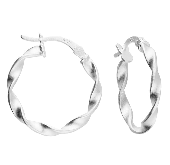Silver hinged wire hoop earrings complete with presentation box