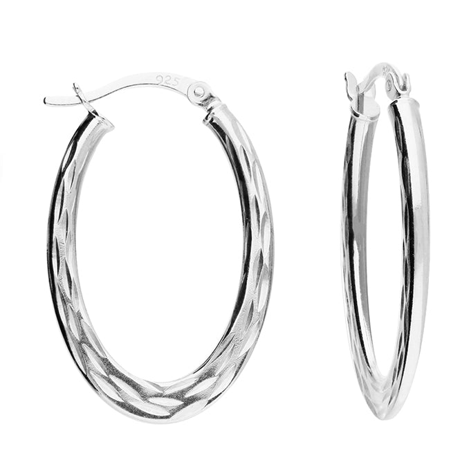 Silver hinged wire hoop earrings complete with presentation box