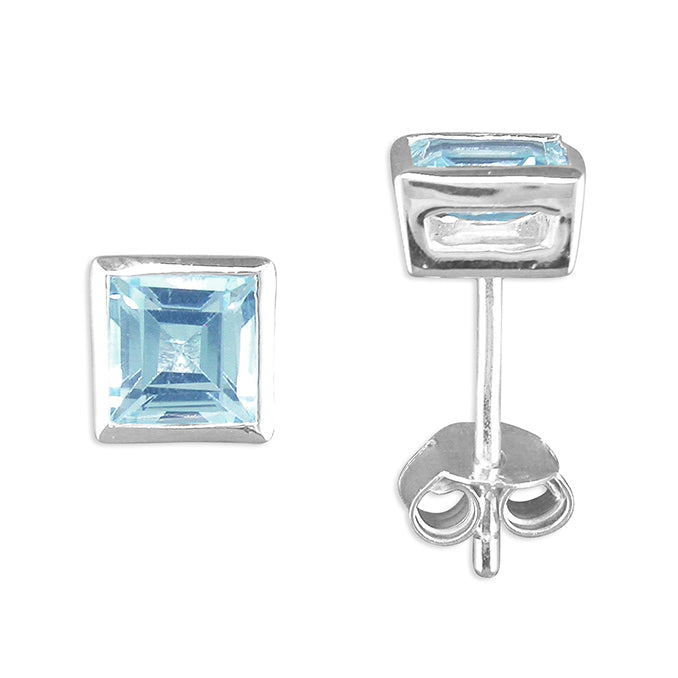 Silver Blue Topaz stud earrings complete with presentation box