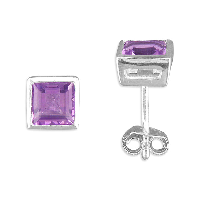 Silver Amethyst stud earrings complete with presentation box