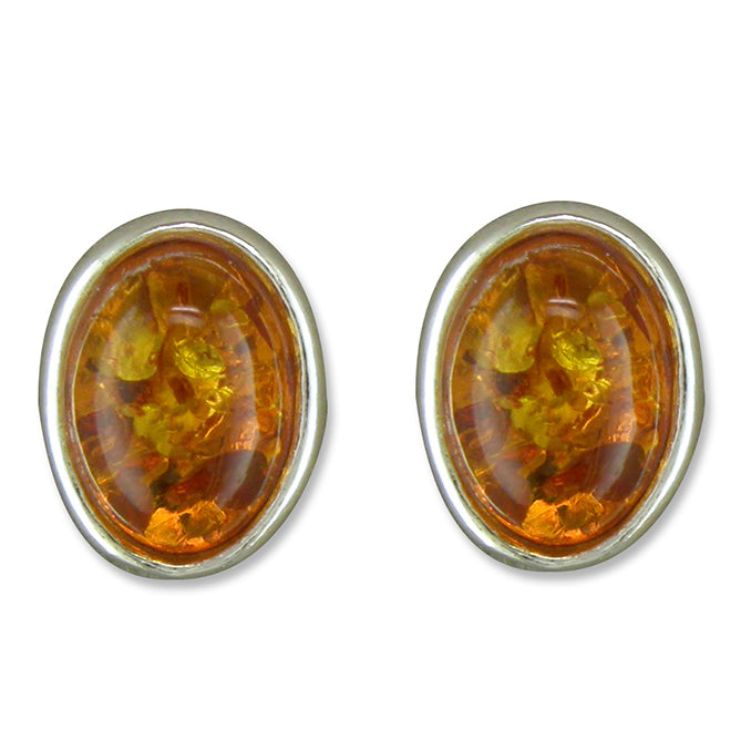 Silver oval Amber stud earrings complete with presentation box