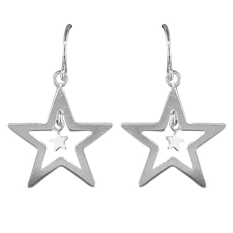 Silver cut out double star drop earrings complete with presentation box
