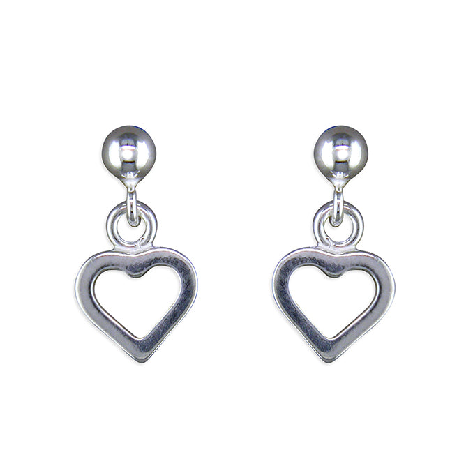 Silver small heart drop earrings complete with presentation box