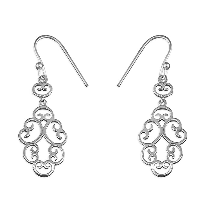 Silver filigree swirls drop earrings complete with presentation box