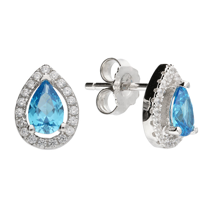 Silver Blue Topaz and Cubic Zirconia stud earrings complete with presentation box