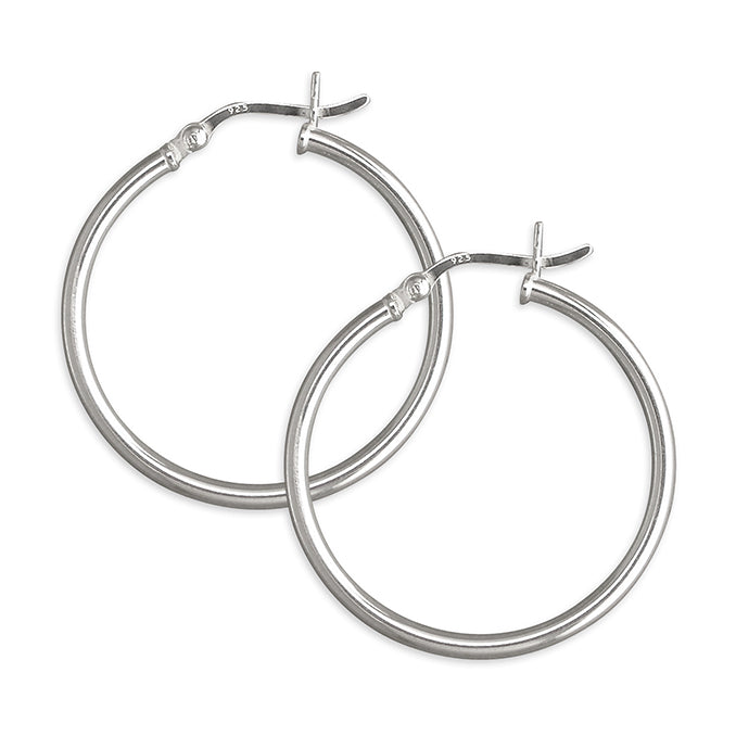 Silver hinged wire plain hoop earrings complete with presentation box