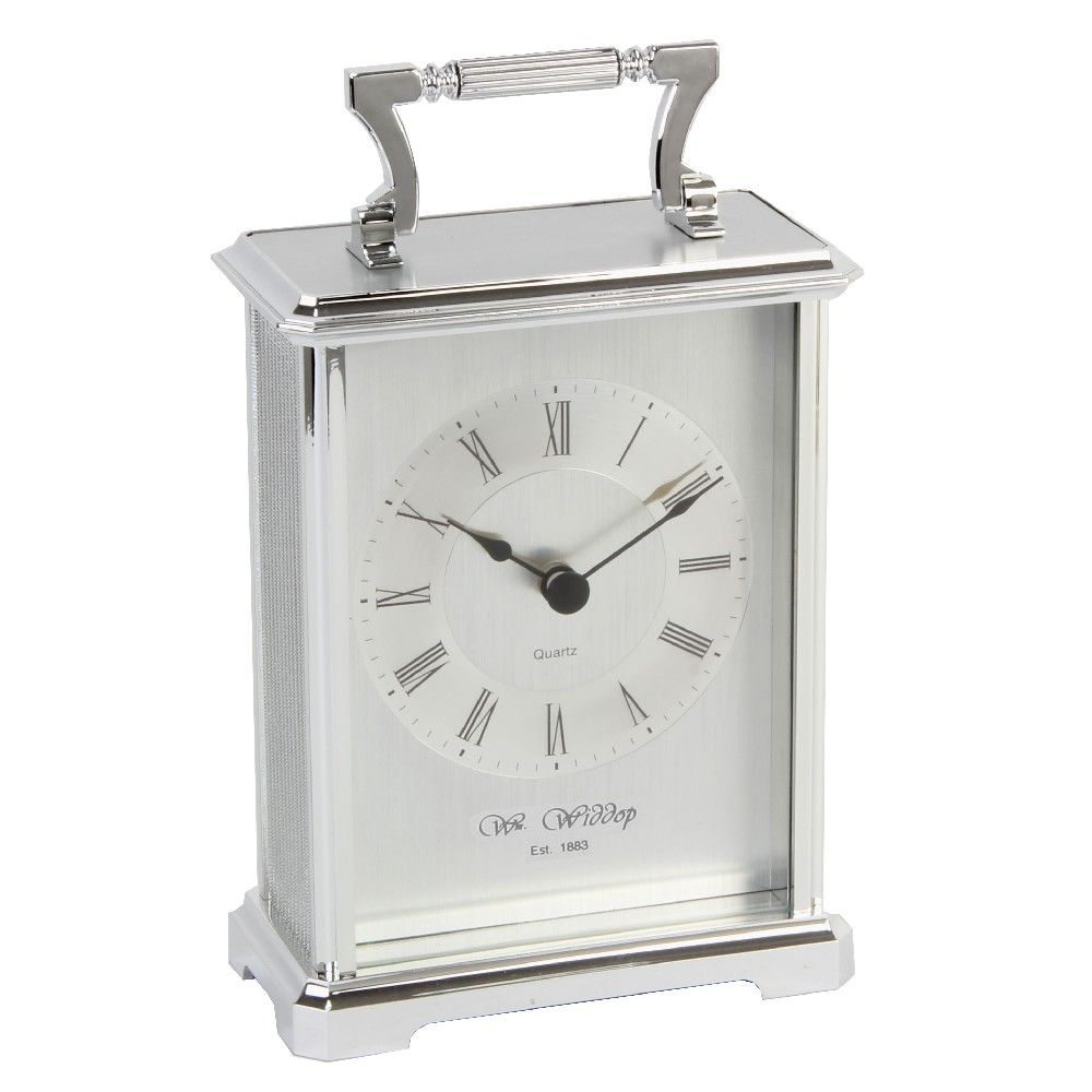 Silver Metal Carriage Mantel Clock, 1 Year Guarantee