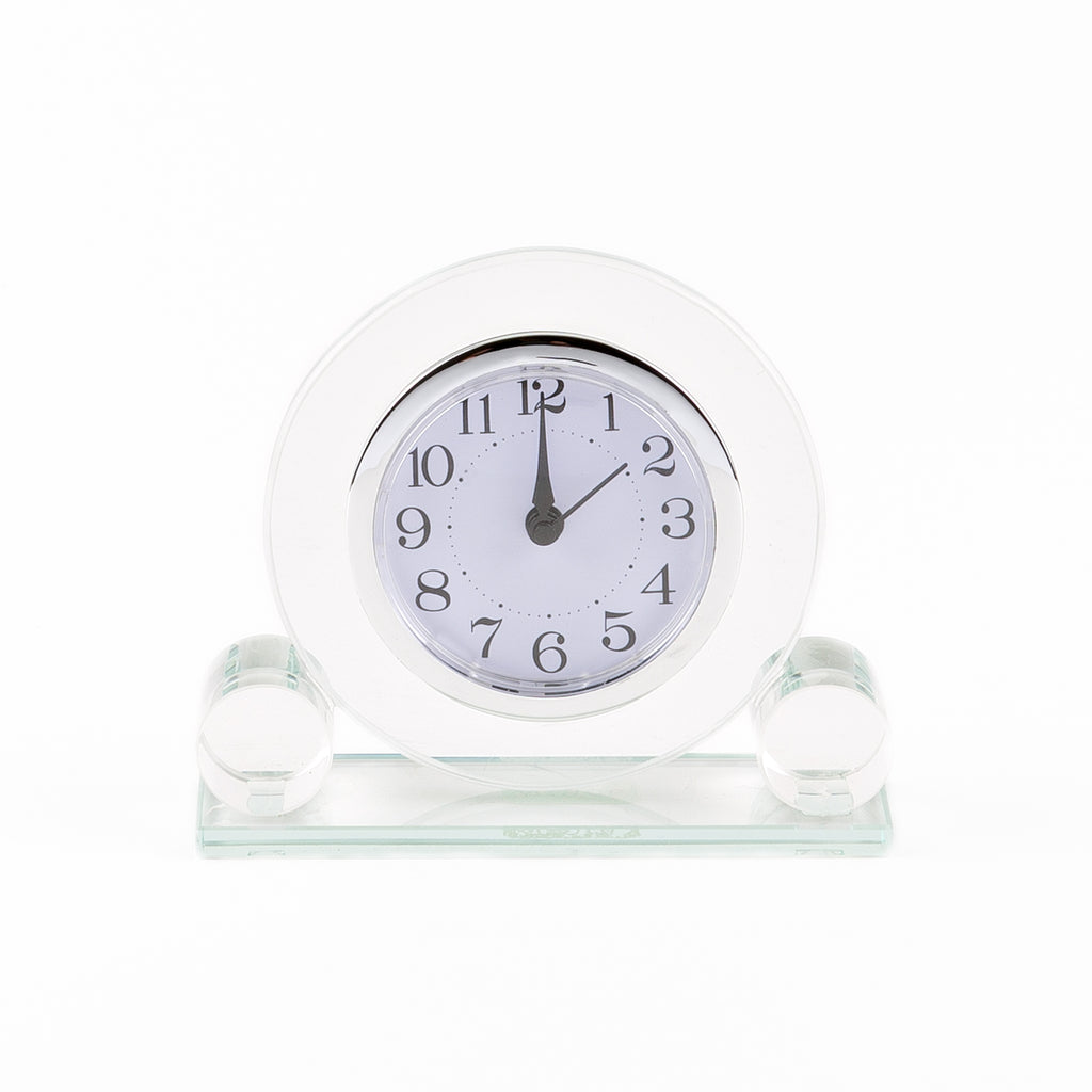 Wm.Widdop Glass Mantel Clock with Barrel Sides, 1 Year Guarantee
