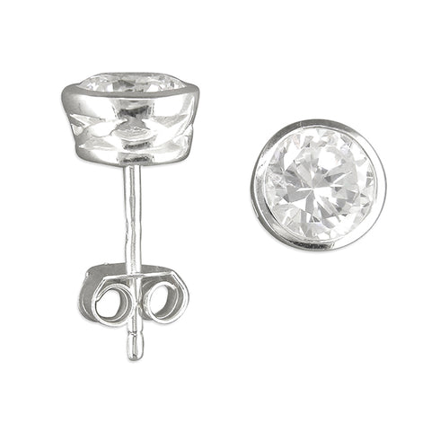 Silver Cubic Zirconia round stud earrings complete with presentation box