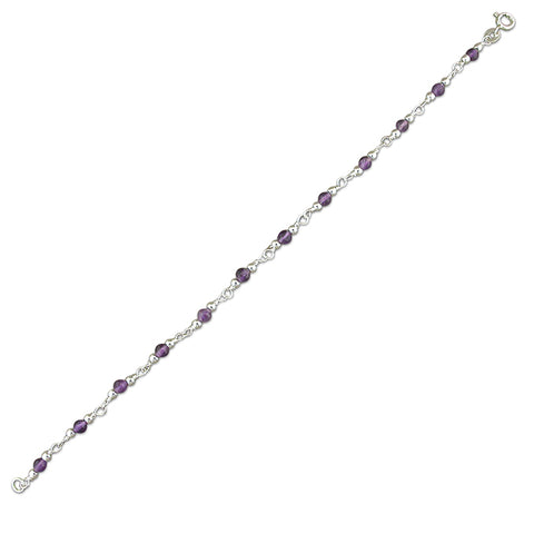 Silver Bead and Amethyst Bead linked Bracelet complete with presentation box