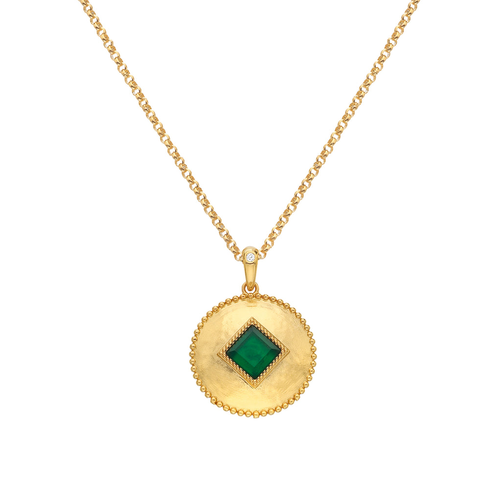 Hot Diamonds X Gemstone Green Agate Pendant and Chain complete with presentation box
