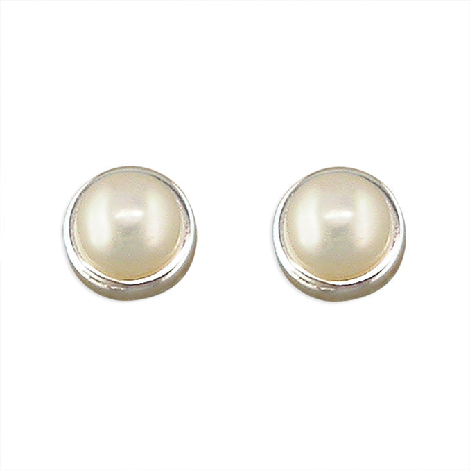 Silver Simulated Pearl round stud earrings complete with presentation box