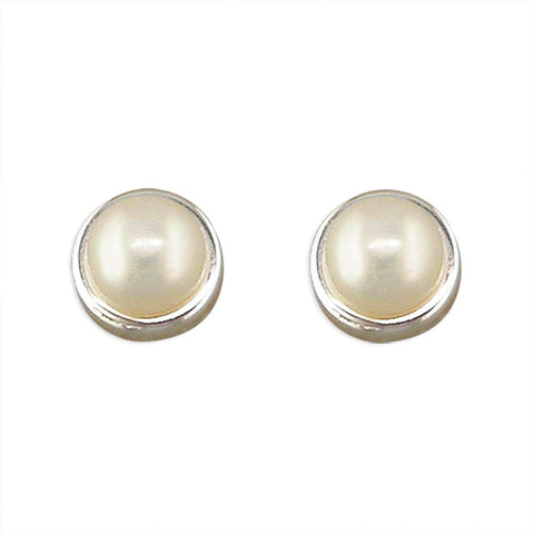 Silver Simulated Pearl round stud earrings complete with presentation box