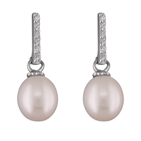 Silver Freshwater Pearl drop earrings complete with presentation box