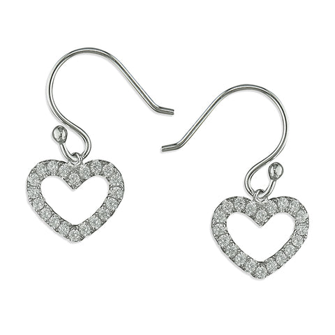 Silver Cubic Zirconia heart drop earrings complete with presentation box