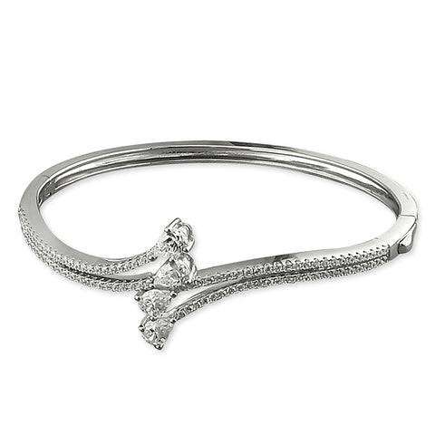 Silver Cubic Zirconia set hinged bangle complete with presentation box