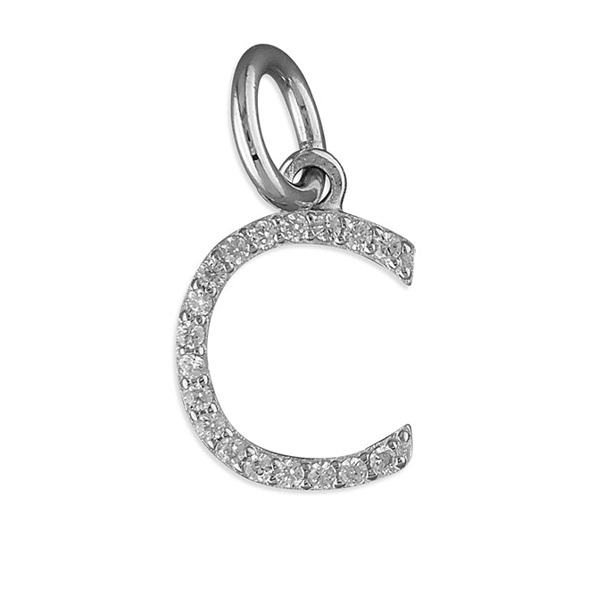 Silver Cubic Zirconia Initial C pendant and chain complete with presentation box